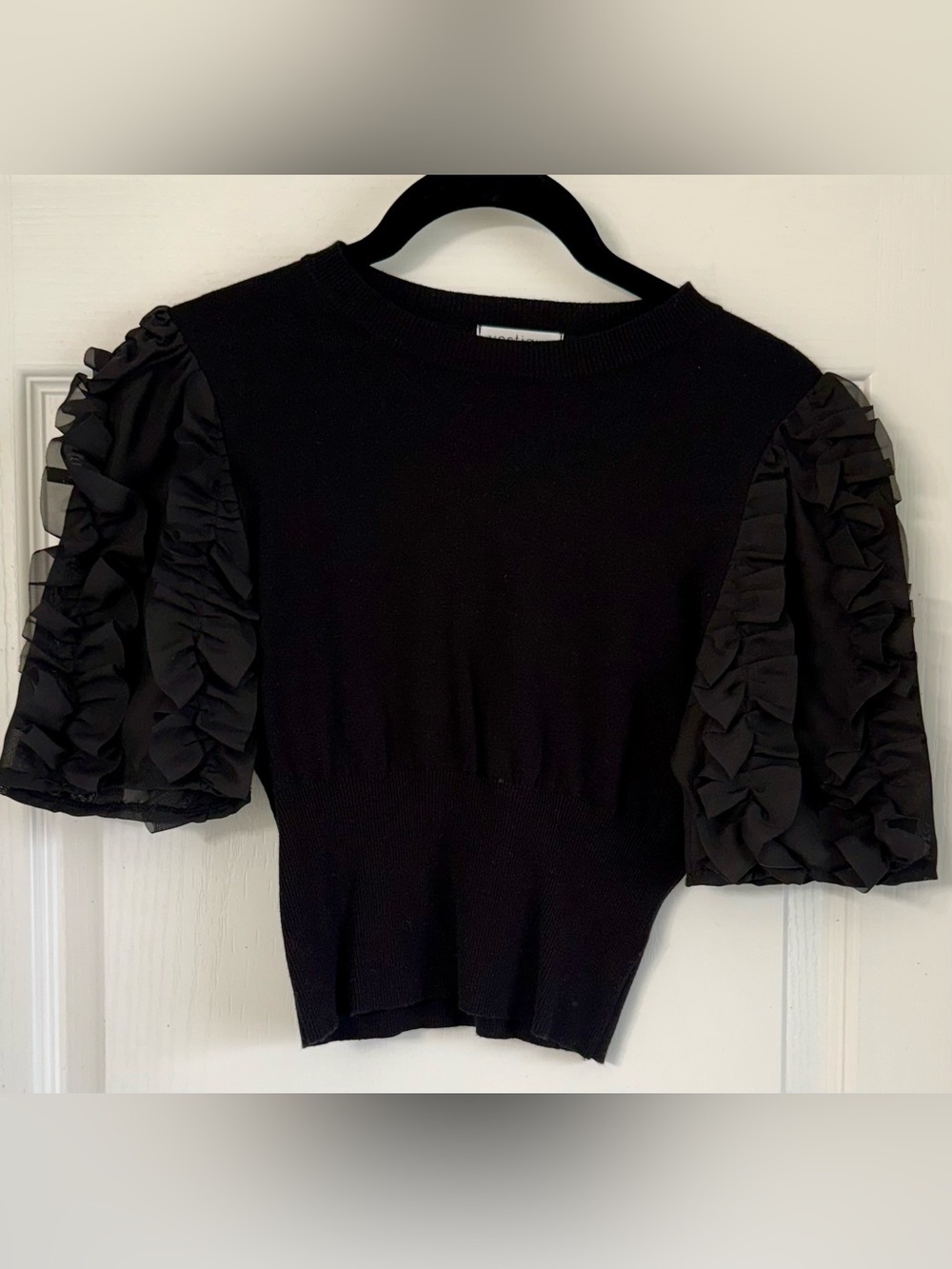 Vestique Black Ruffle Sleeve Knit Top